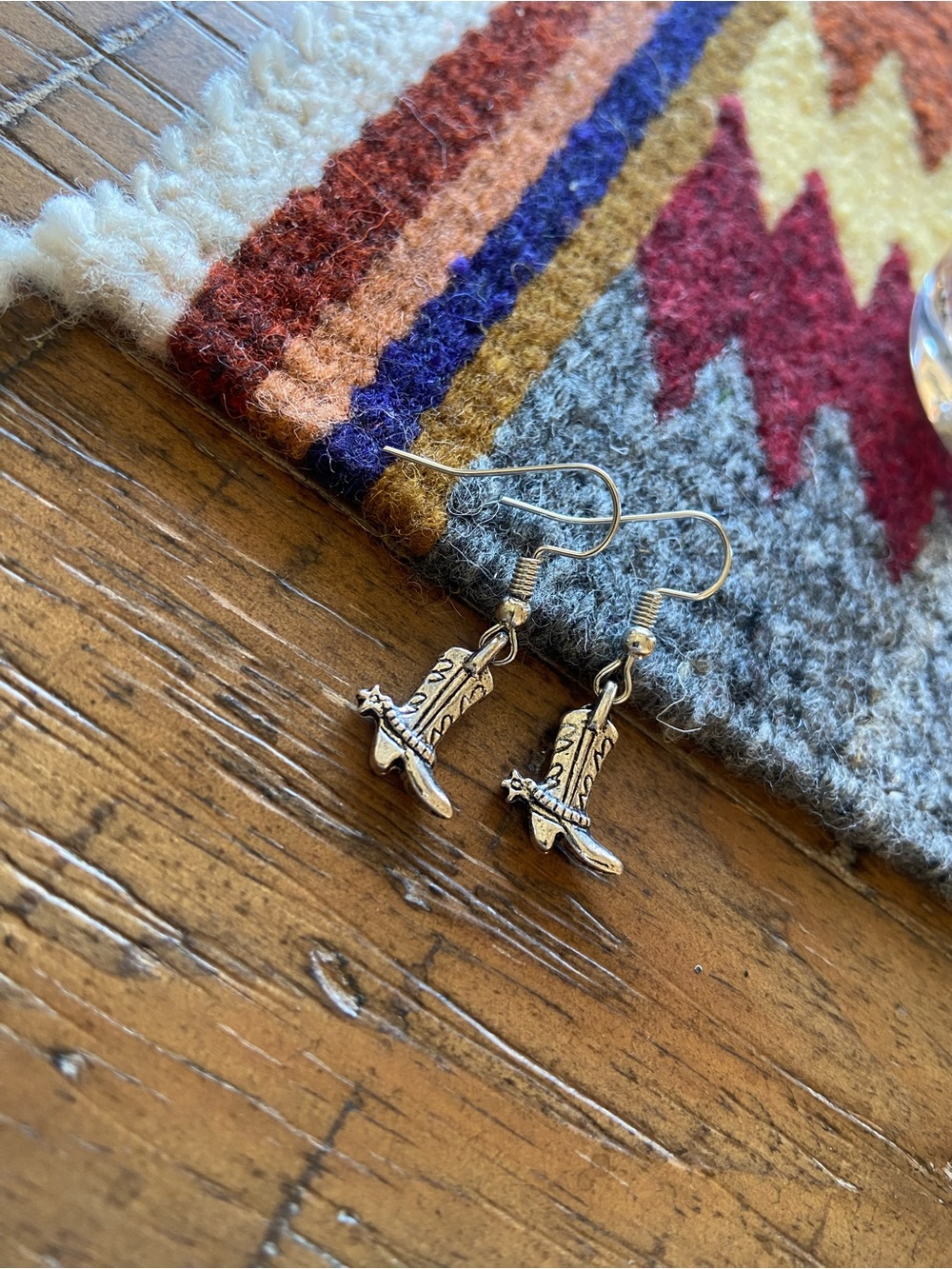 Silver Cowboy Boot Charm Drop Earrings